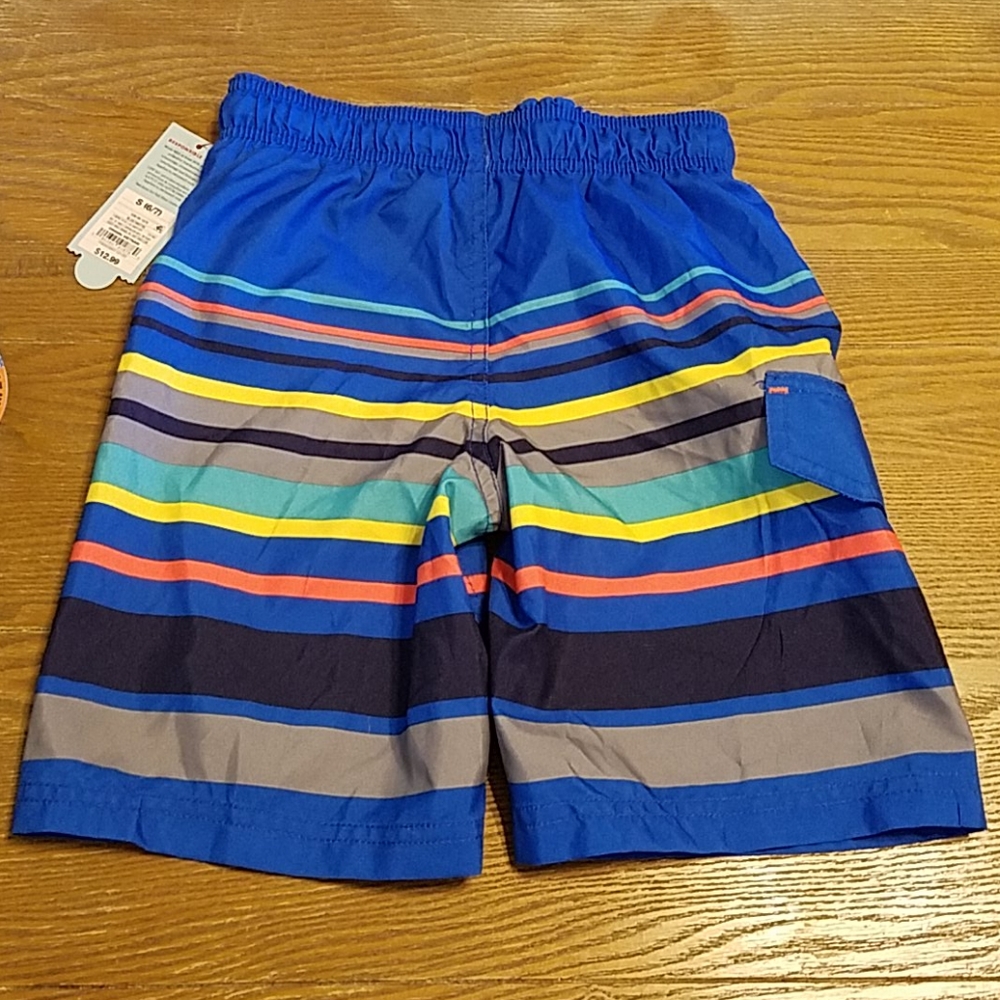New Blue Striped Boy's Swim Trunks + Pool Toy - Picture 3 of 5